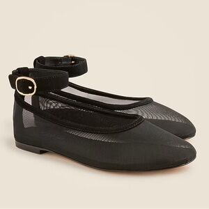 J Crew NWOB ANDI SUEDE MESH ANKLE STRAP BALLET FLATS 8.5 Black